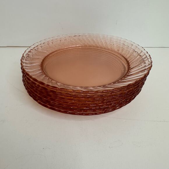 Vtg Arcoroc Pink Swirl Salad Plates 7 3/4"  France Depression Rosaline Set/4 - Picture 2 of 7